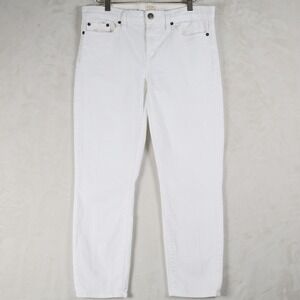 J Crew Stretch Straight Leg Cropped White Denim Jeans Women's Size 29
